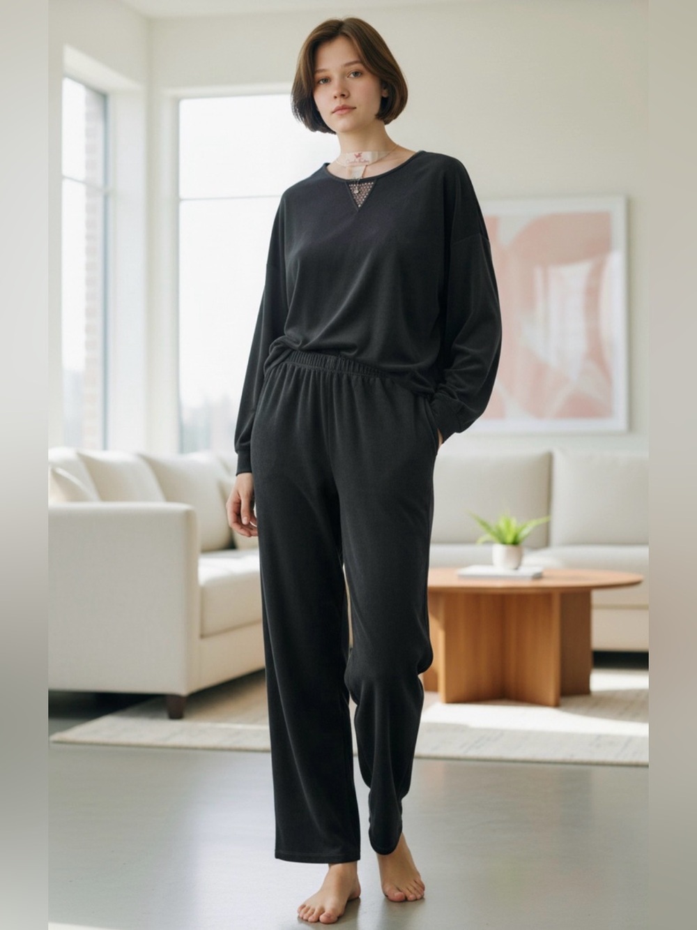 Quaker Factory Women's Medium 2 Piece Terry Set Black Rhinestone Top &‎ Capri
